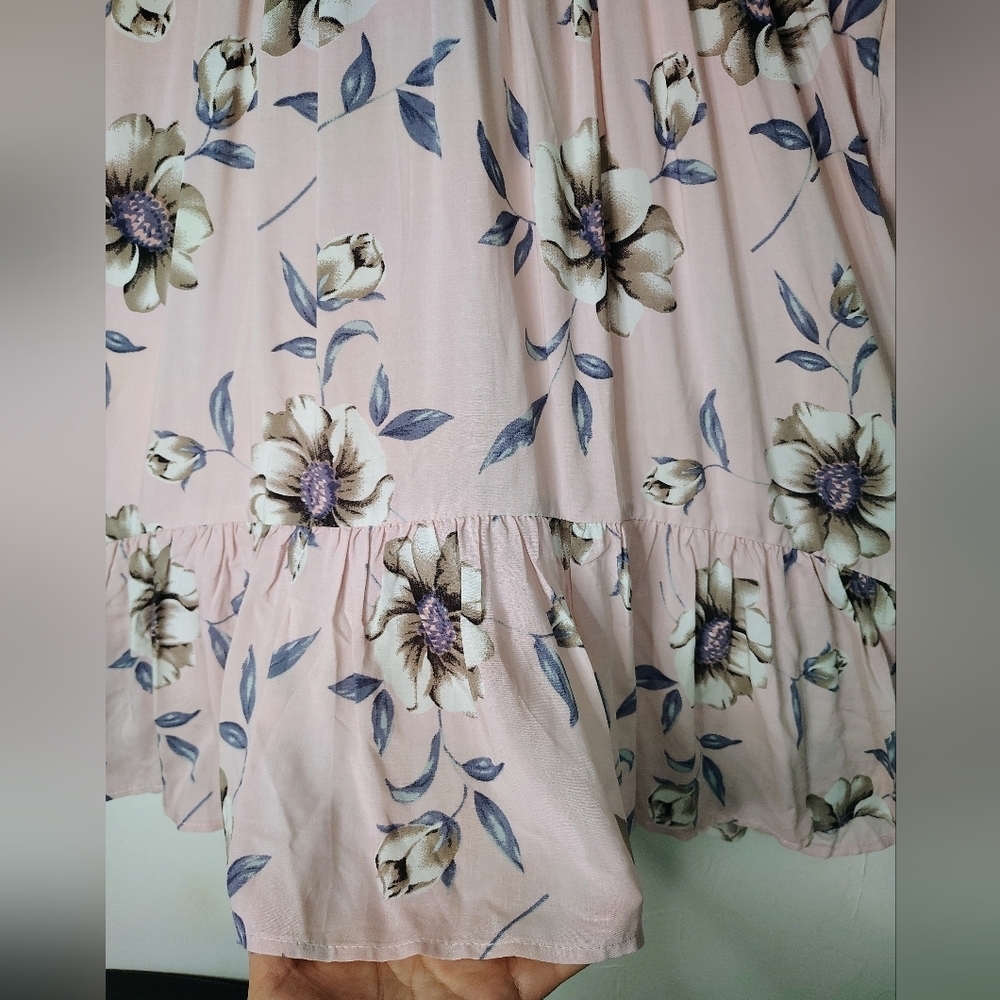 Entro floral Tunic Sundress Ruffles V-neck Rayon Pink oversized S. - Picture 14 of 16